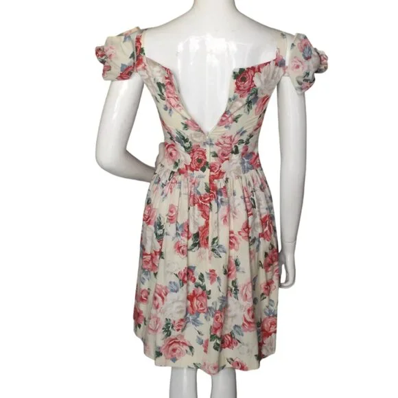 JESSICA MCCLINTOCK/GUNNE SAX Dress, XS, Pink/red floral, Open Shoulder/Bows - Picture 5 of 11